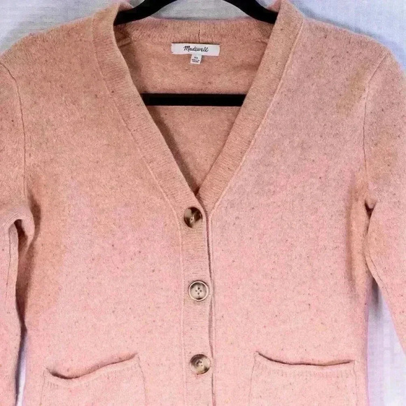 Madewell Size XS pink marled 100% Merino Wool Button Down cardigan w/pockets - Picture 1 of 15